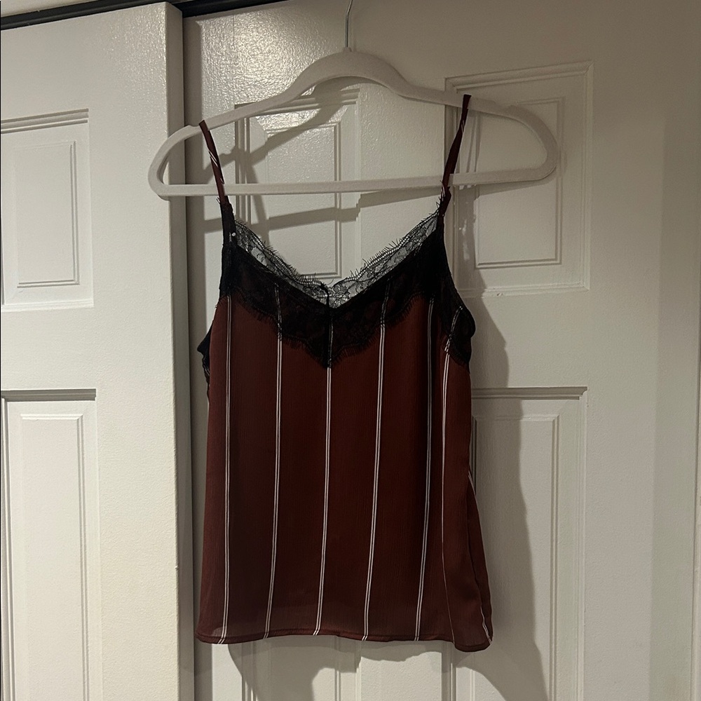 Women's Burgundy Striped Lace Trim Cami Top - XS